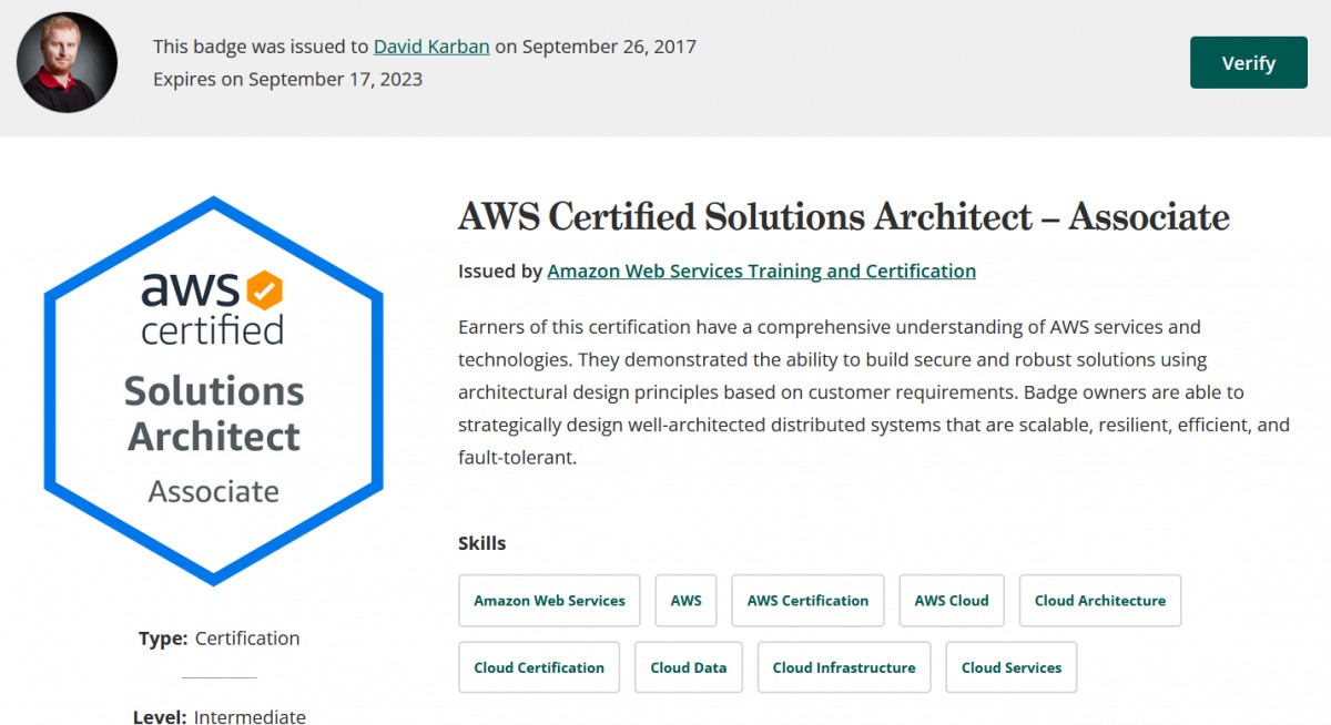 Certifikát The AWS Certified Solutions Architect – Associate