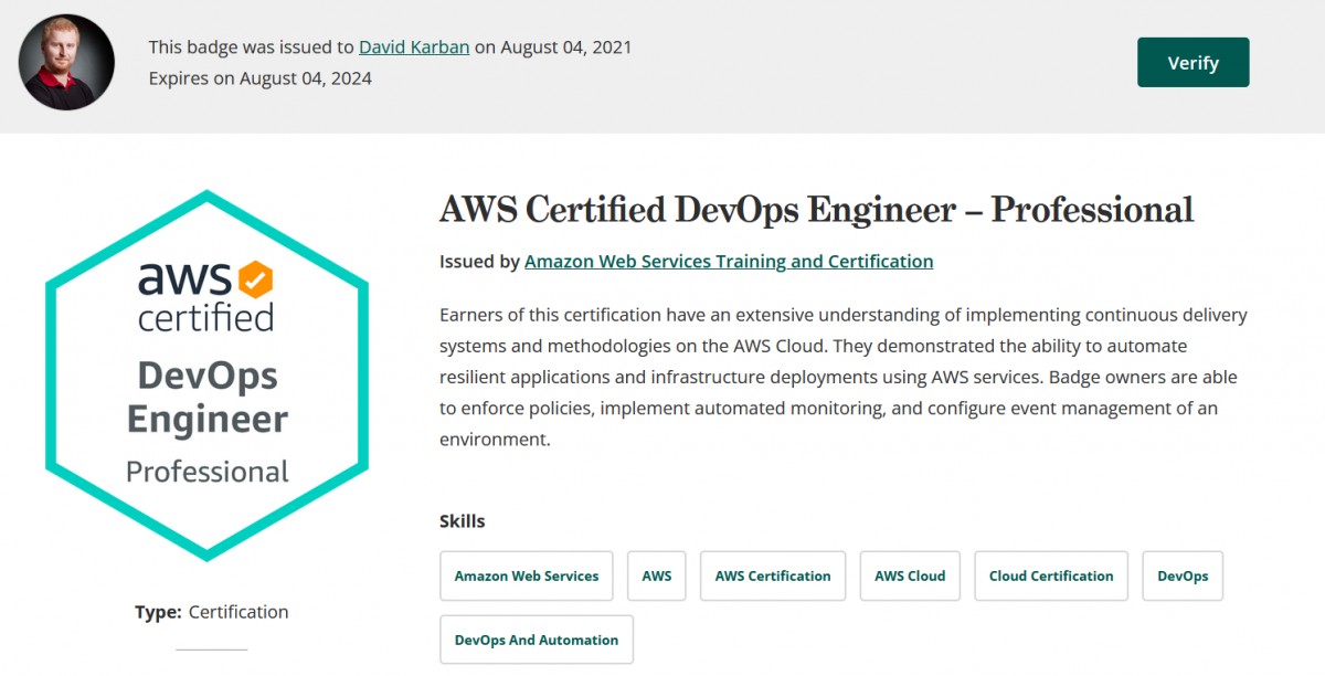 Certifikát AWS Certified DevOps Engineer – Professional