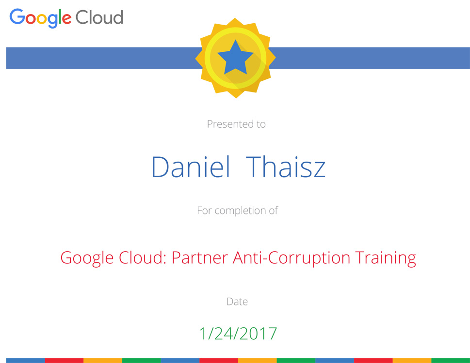 Certifikát Google Cloud: Partner Anti-Corruption Training