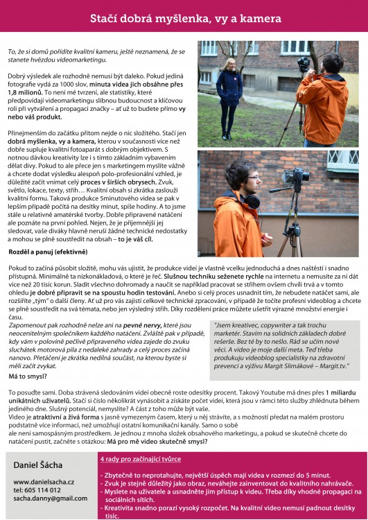 Příspěvek o videomarketingu pro konferenční noviny (Viva Ostrava, Konference o talentu, únor 2015)