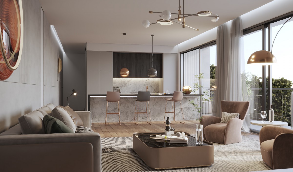 Vizualizace luxusního bytu – obývací pokoj
