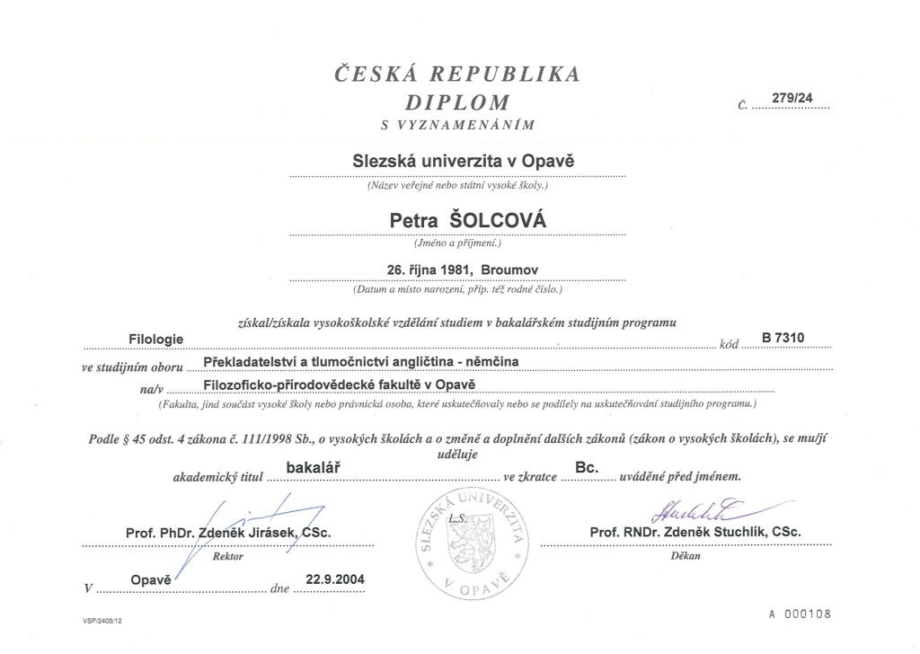 Diplom, Slezská univerzita v Opavě