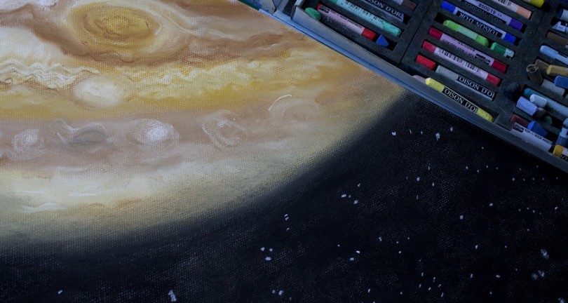 Ve vesmíru | kresba pastely