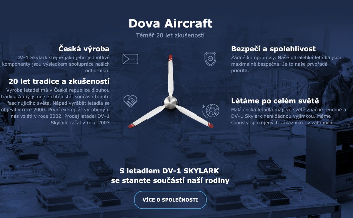 Příprava textů pro webovou prezentaci Dova Aircraft