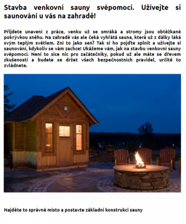 Stavba venkovní sauny svépomocí | článek pro značku Artisan