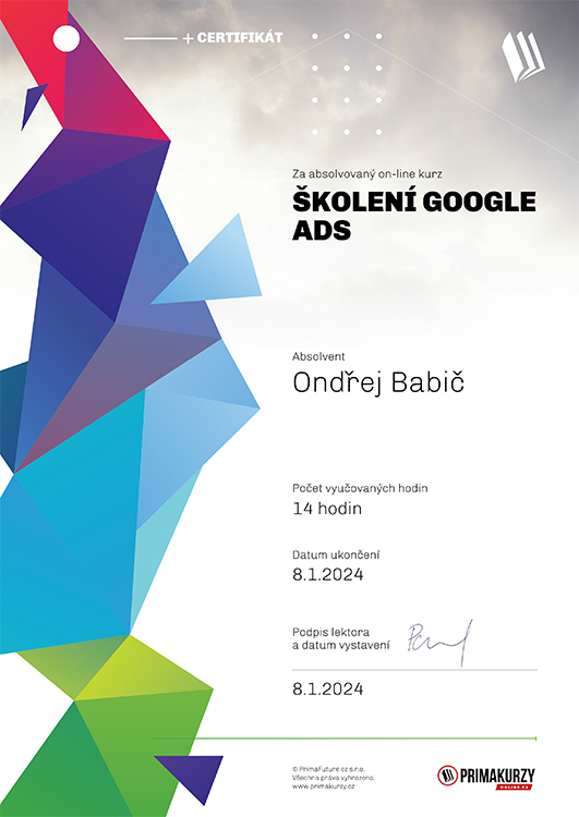 Školení Google Ads | PrimaFuture.cz, 2024