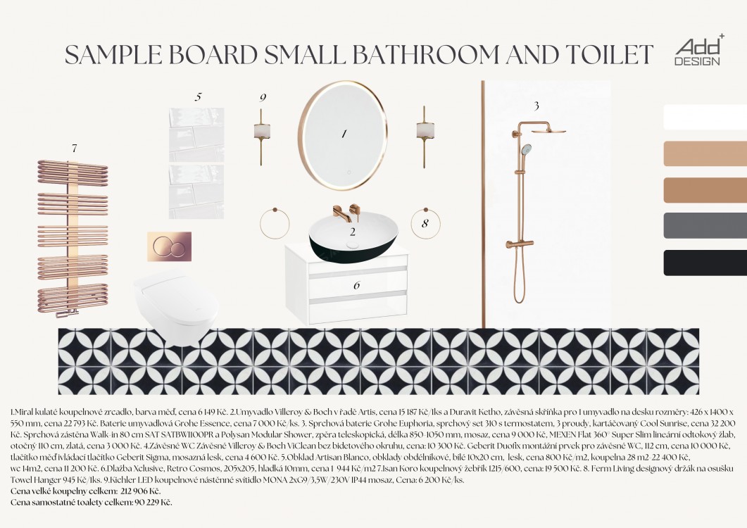 Malá koupelna a toaleta – sample board
