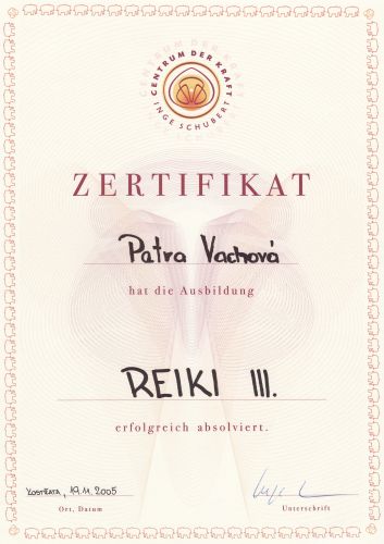 Certifikát Reiki III.