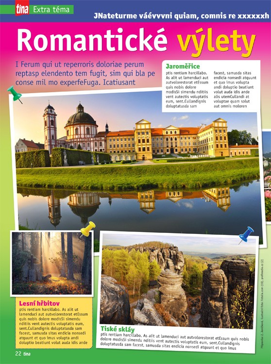 Romantické výlety – rešerše, textové podklady a fotografie pro časopis Tina (Bauer Media)