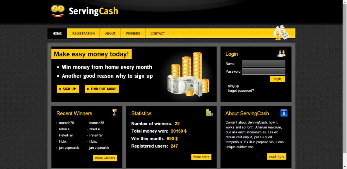Webová prezentace Serving cash