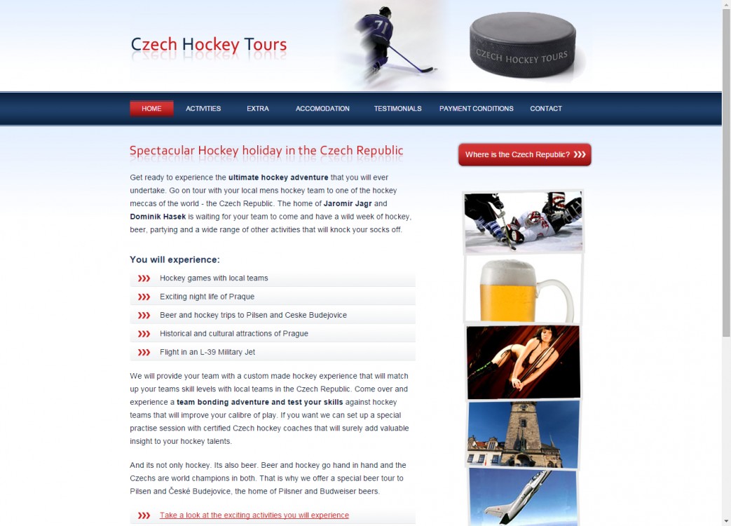 Webová prezentace Czech Hockey Tours