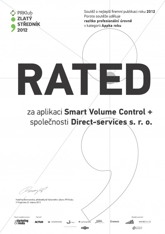 Certifikát mobilní aplikace Smart Volume Control+