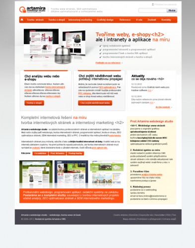 Graficky návrh pro redesign webových stránek Artamira webdesign studio