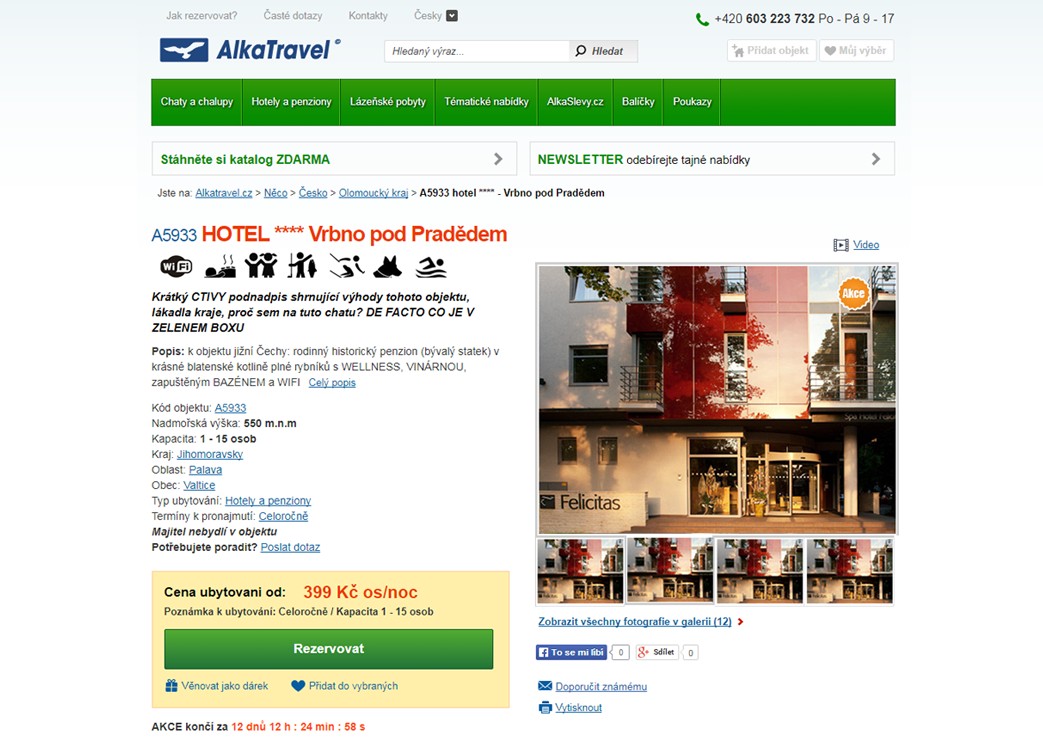 Kódování a webdesign portálu, stránka s produktem webu Alkatravel