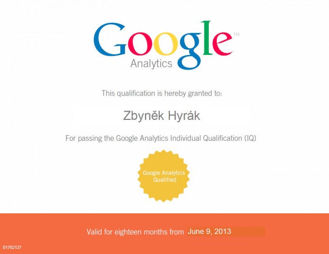 Certifikát Google Analytics Individual Qualification