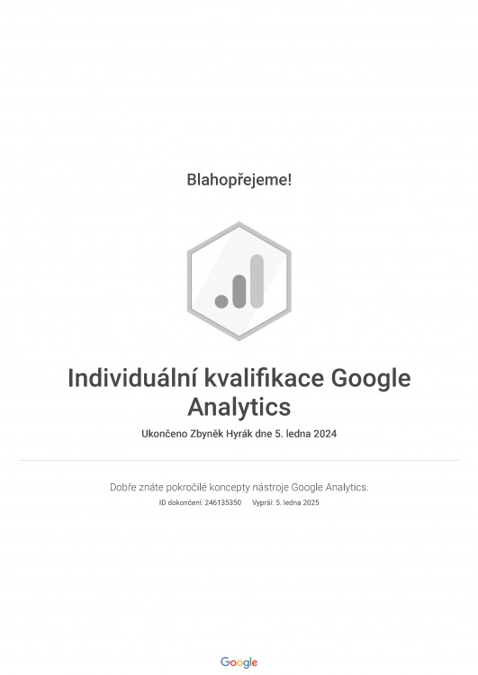 Certifikát Google Analytics 2024
