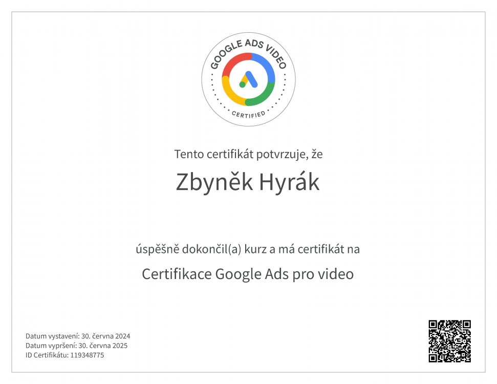 Certifikace Google Ads pro video 2024