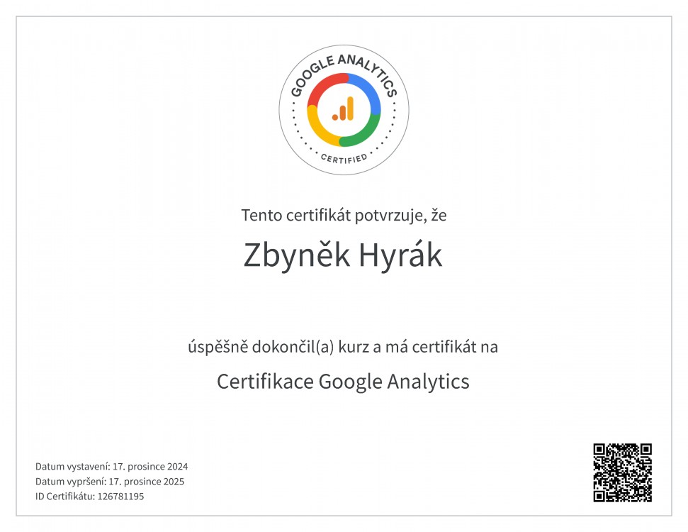 Certifikát Google Analytics 2025