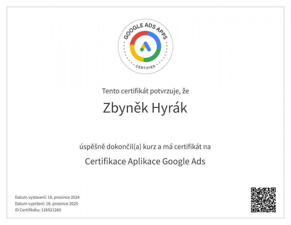 Certifikace Aplikace Google Ads 2025