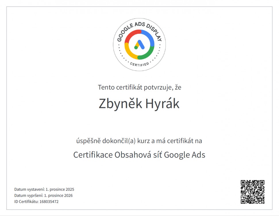 Certifikace Obsahová síť Google Ads 2026