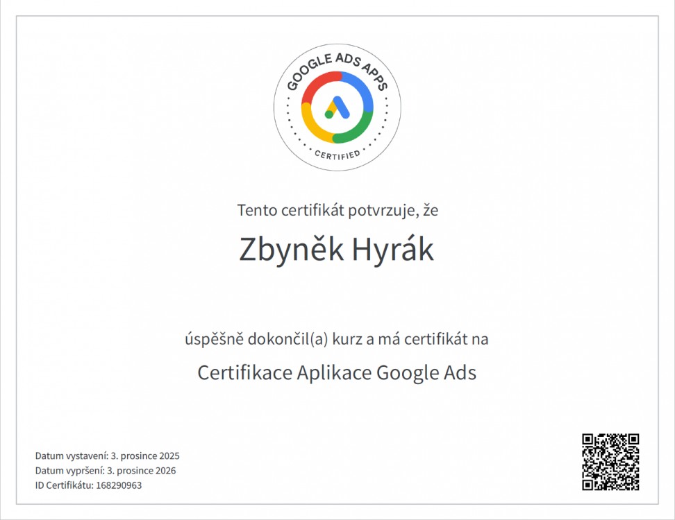 Certifikace Aplikace Google Ads 2026