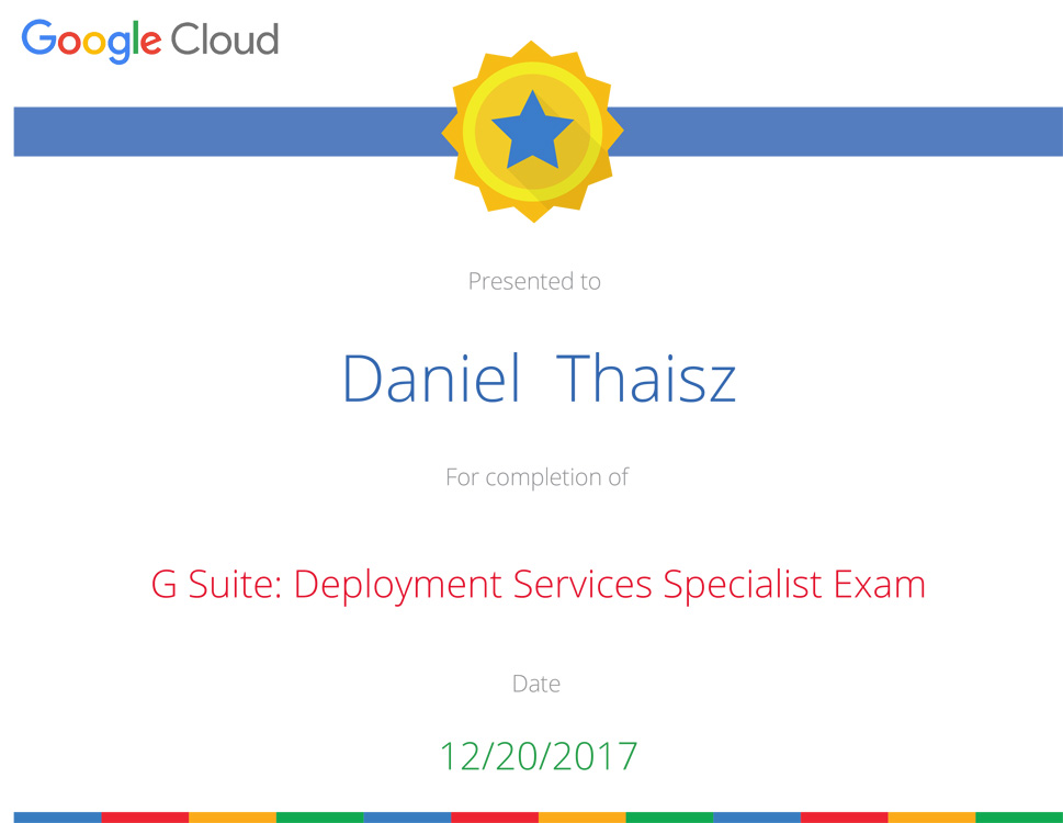 Certifikát G Suite: Deployment Services Specialist Exam