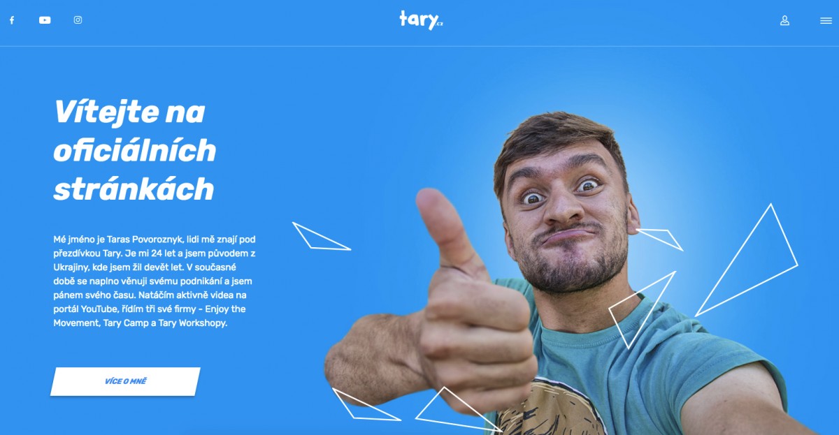 Tary - web parkouristy Taryho a objednávkovým systémem pro workshopy a kroužky