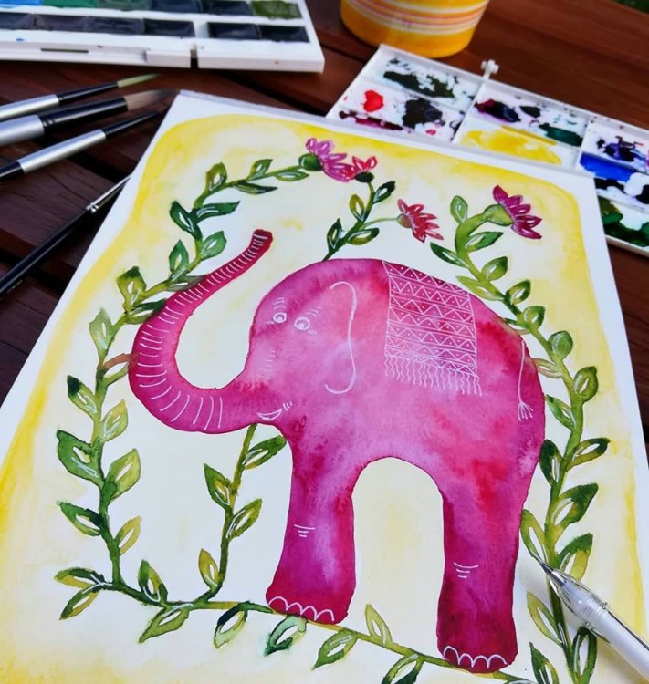 Akvarel – slon | volná tvorba