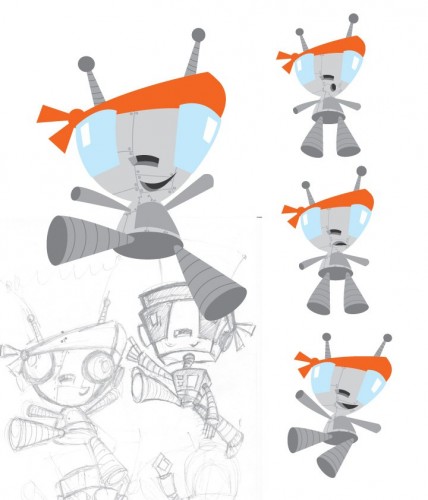 Vznikající ilustrace robota, grafický návrh