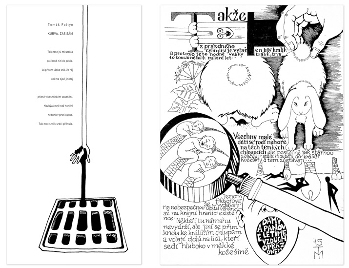 Ilustrace se zalomením básně a komiksová ilustrace z knihy Sofiin svět