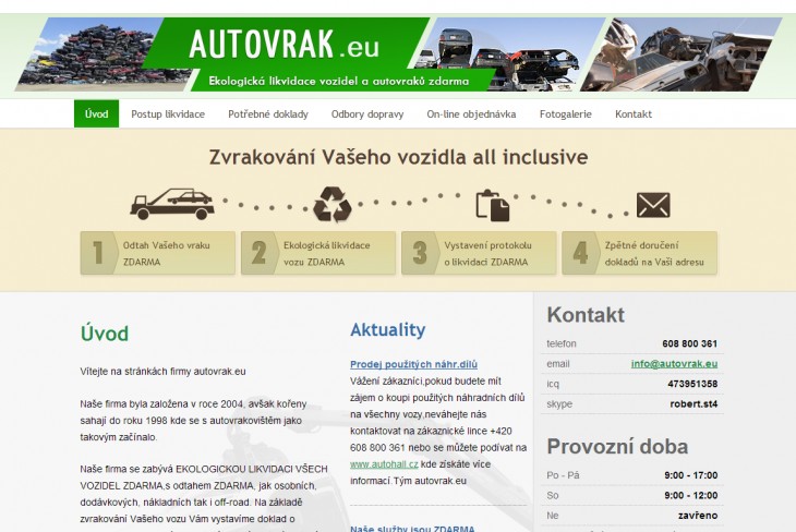 Webdesign a texty pro Autovrak.eu