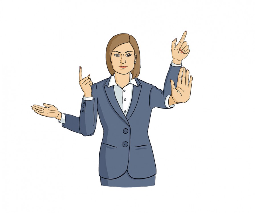 Ilustrace - gesta při vedení, manažerka