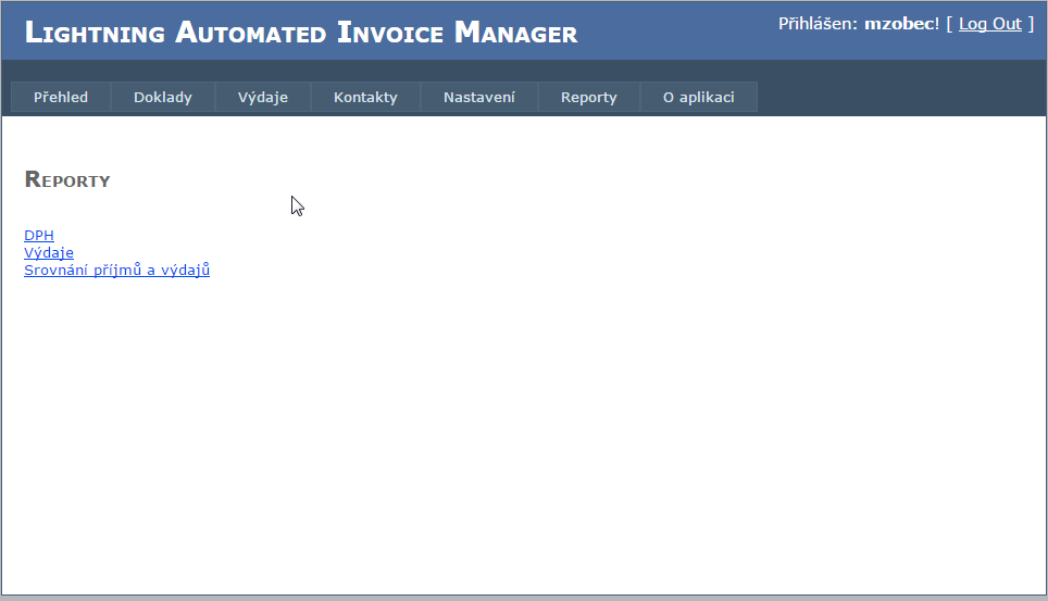 Aplikace Automated Invoices Manager - Reporty