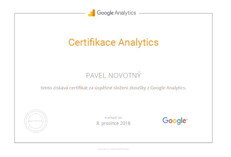 Google Analytics certifikát