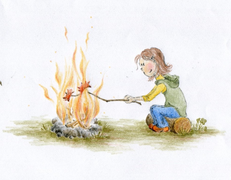 Ema peče buřt | ilustrace do dětské knížky Ema a Líza