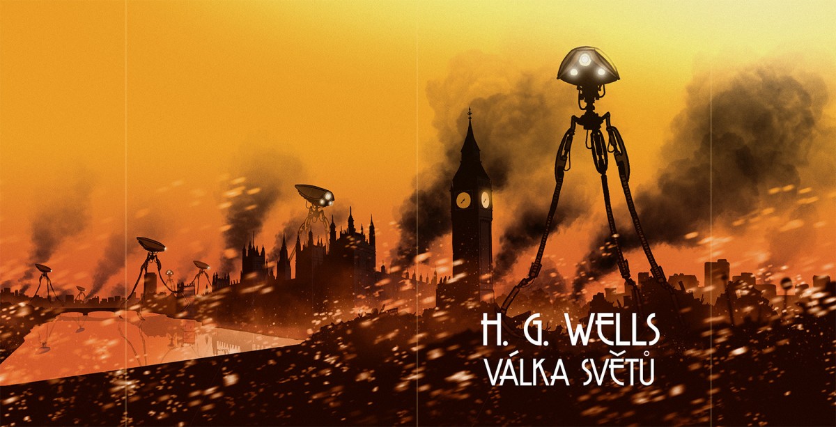 Ilustrovaný knižní obal Válka světů (H. G. Wells)