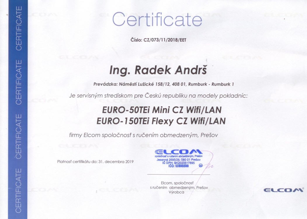 Certifikát Elcom