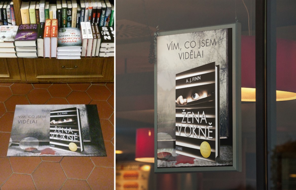Obal knihy a reklamní kampaň světového bestselleru Žena v okně od amerického autora A. J. Finna.