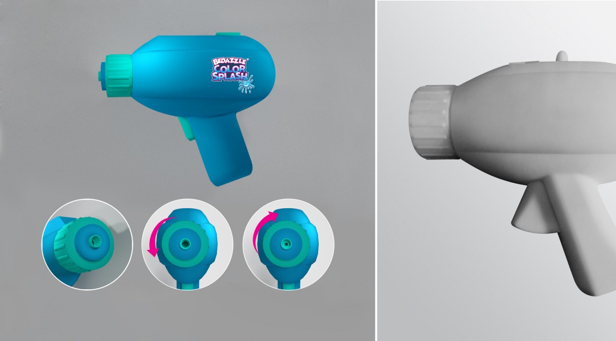 Bedazzle Color Splash - design dětské vodní pistole, vývoj od skici po 3D.