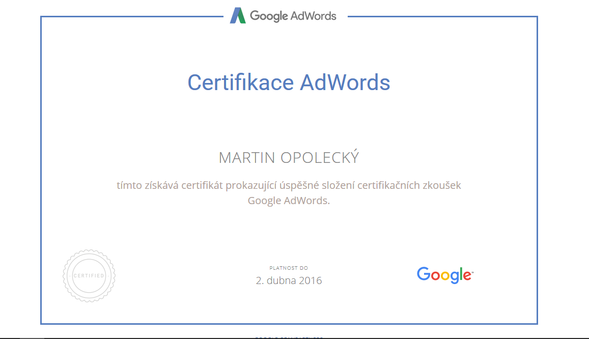 Certifikace - Google AdWords