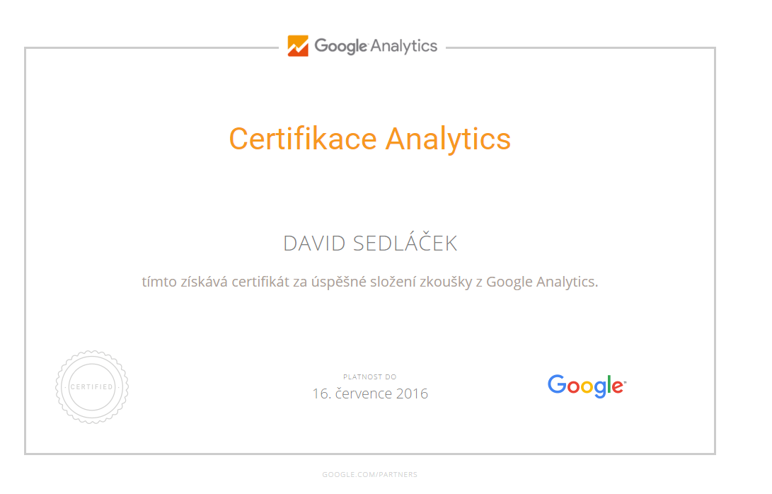 Certifikát Google Analytics