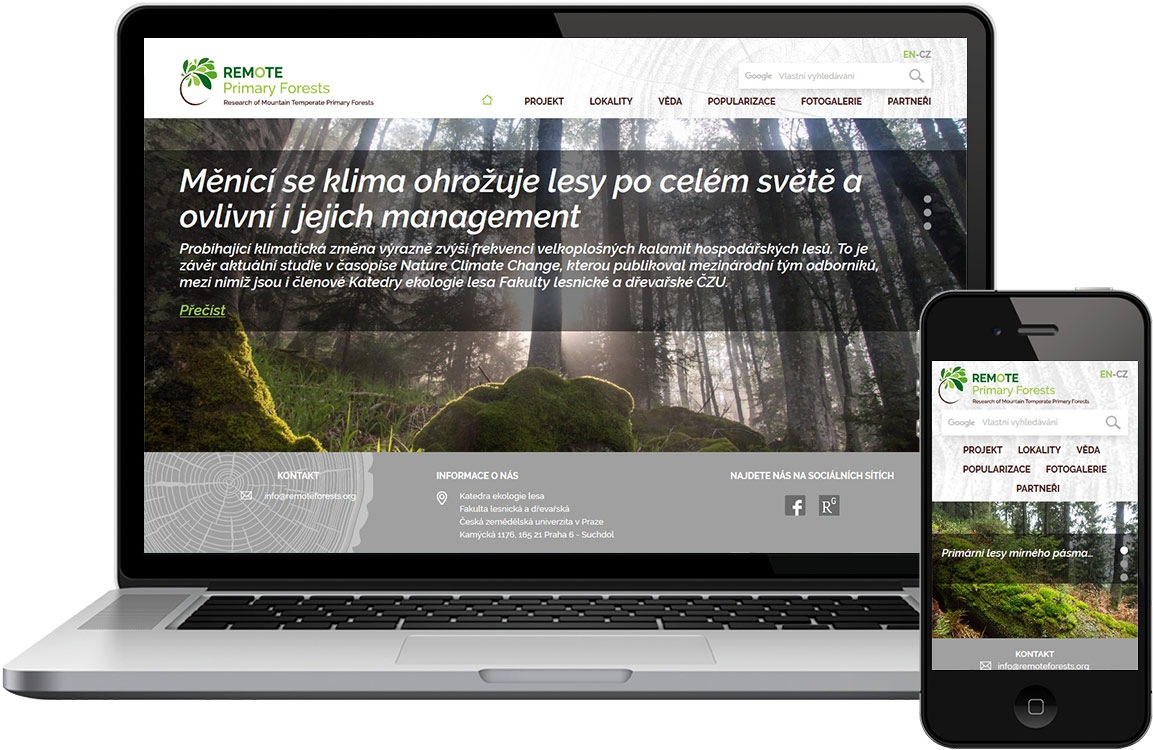 ČZÚ, projekt Remote Primary Forests – kompletní vývoj frontendu a PHP backendu