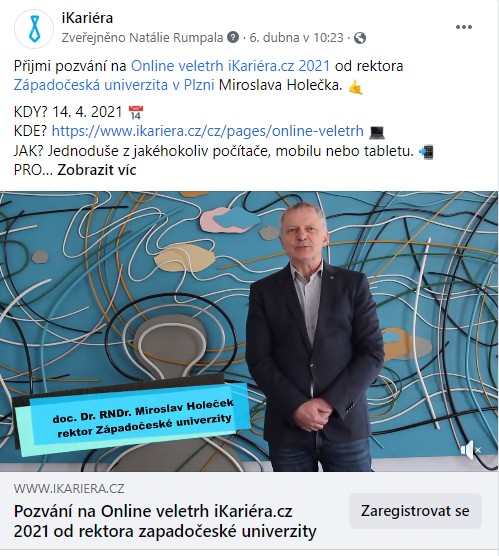 Pozvánka na veletrh iKariéra.cz od rektora Západočeské univerzity