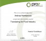 Certifikát - kurz překladu pro potravinářský průmysl (Translating for Food Industry)