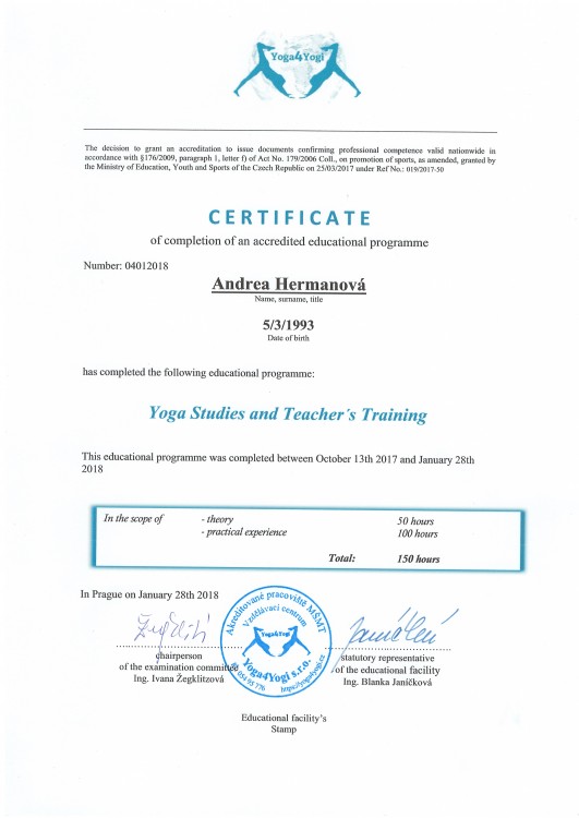 Yoga Instructor Certificate
