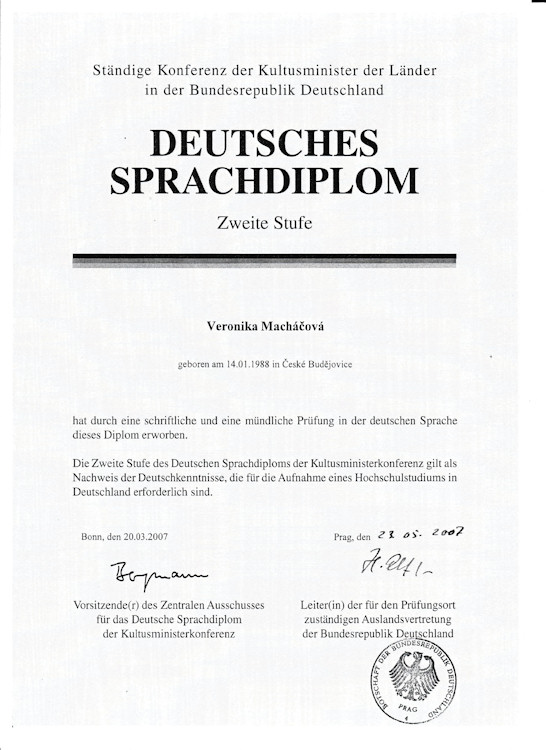 Certifikát Deutsches Sprachdiplom