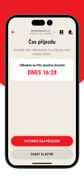 Pila Javořice | Mobilní aplikace | Odhad příjezdu