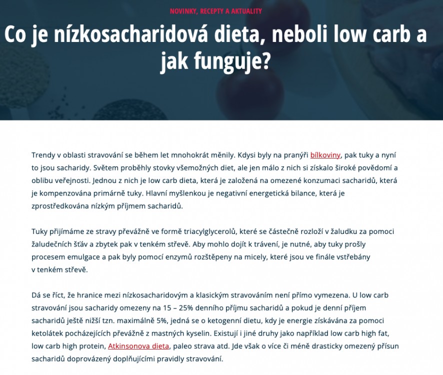 Článek o nízkosacharidové dietě