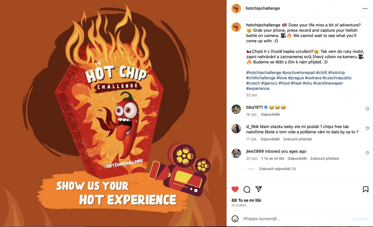 IG post Hot chip challenge