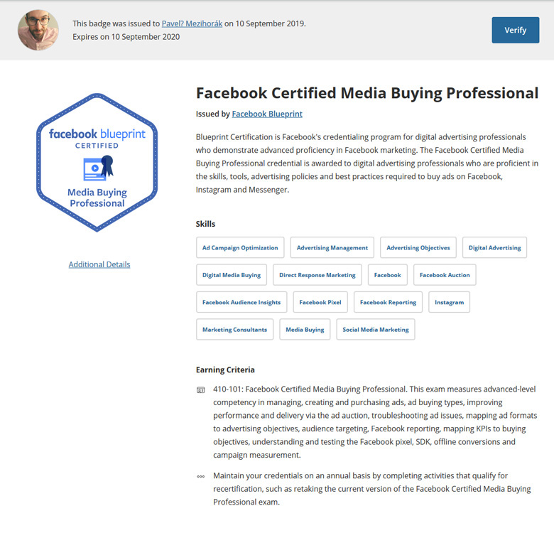 Facebooková certifikace Certified Buying Professional